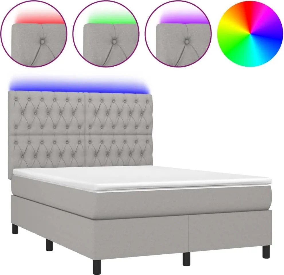 vidaXL világosszürke szövet rugós és LED-es ágy matraccal 140x200 cm