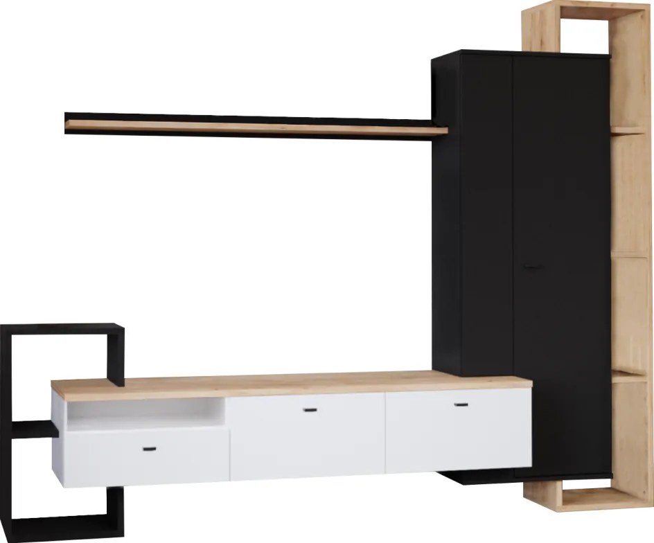 Nappali fal, fekete/fehér/arany craft tölgy, DENISO