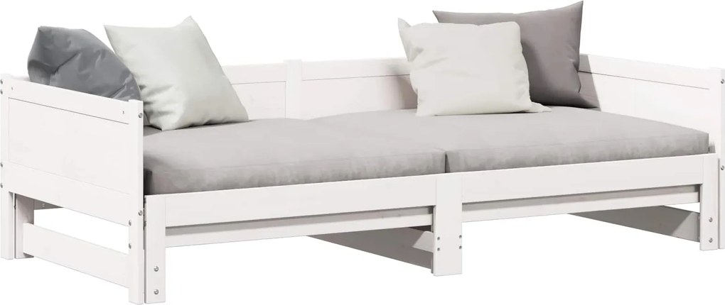 vidaXL Kihúzható nappali ágy Fehér 203,5 x 184 x 56,5 cm Tömör fenyőfa