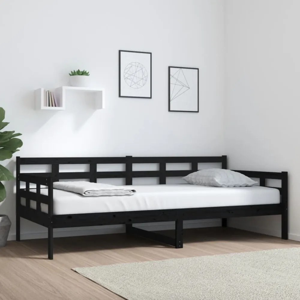 fekete tömör fenyőfa kanapéágy 90x200 cm