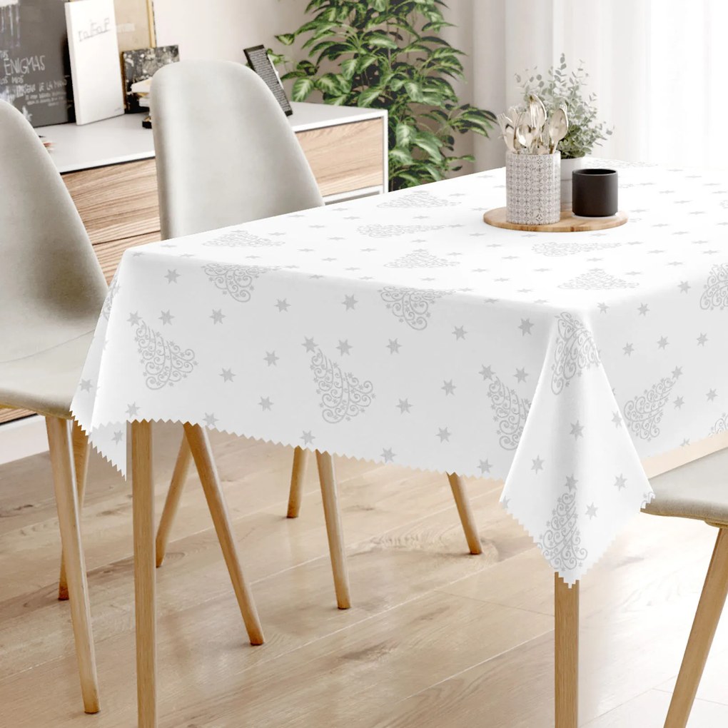 Goldea teflonbevonatú asztalterítő - ezüstszínű karácsonyfák és csillagok 80 x 80 cm