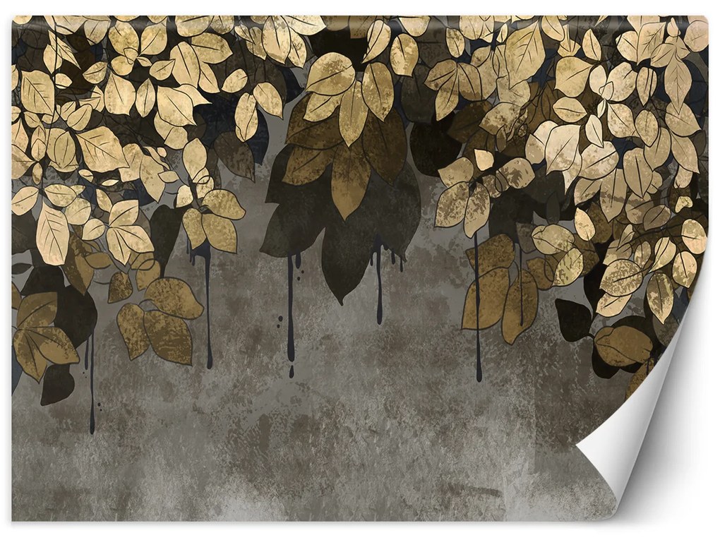 Gario Fotótapéta Arany levelek beton alapon Anyag: Vlies, Méret: 150 x 105 cm