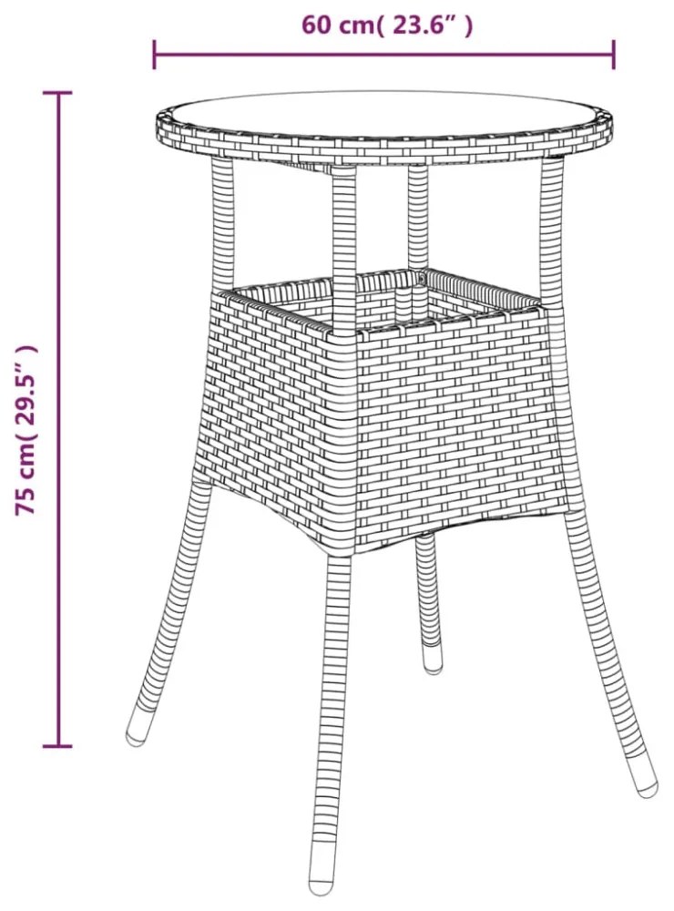 fekete polyrattan és edzett üveg kerti asztal Ø60 x 75 cm