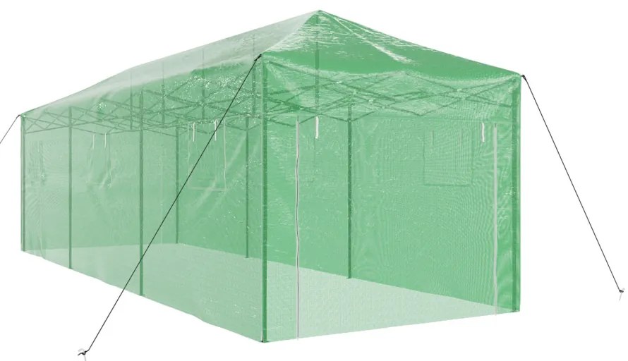 Sétáló Üvegház Felpattintható Kerettel – Zöld, 870 x 290 x 315 cm, acél