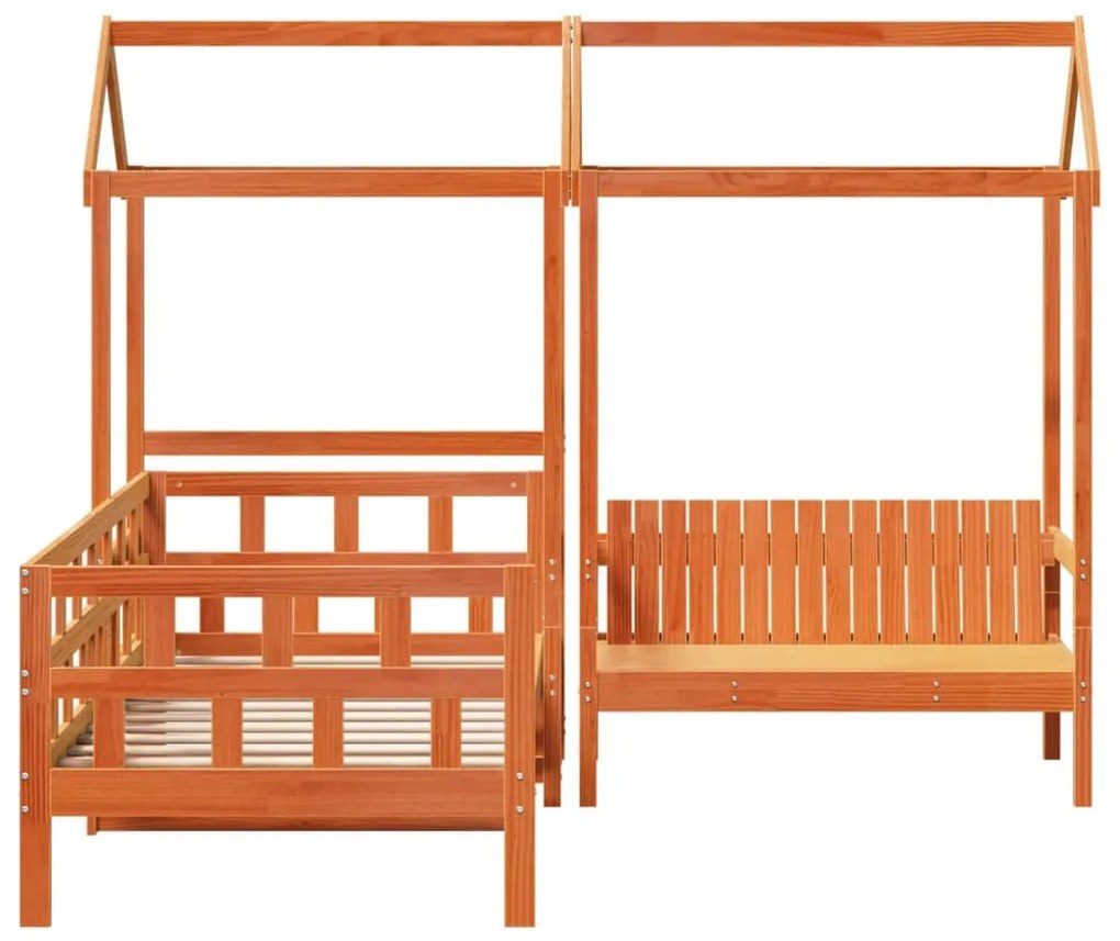 viaszbarna tömör fenyőfa kanapéágyszett tetővel 90 x 200 cm