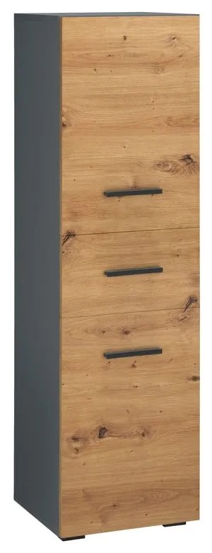 Natúr színű magas keskeny fürdőszoba szekrény tölgyfa dekorral 130x35 cm Malika – Støraa