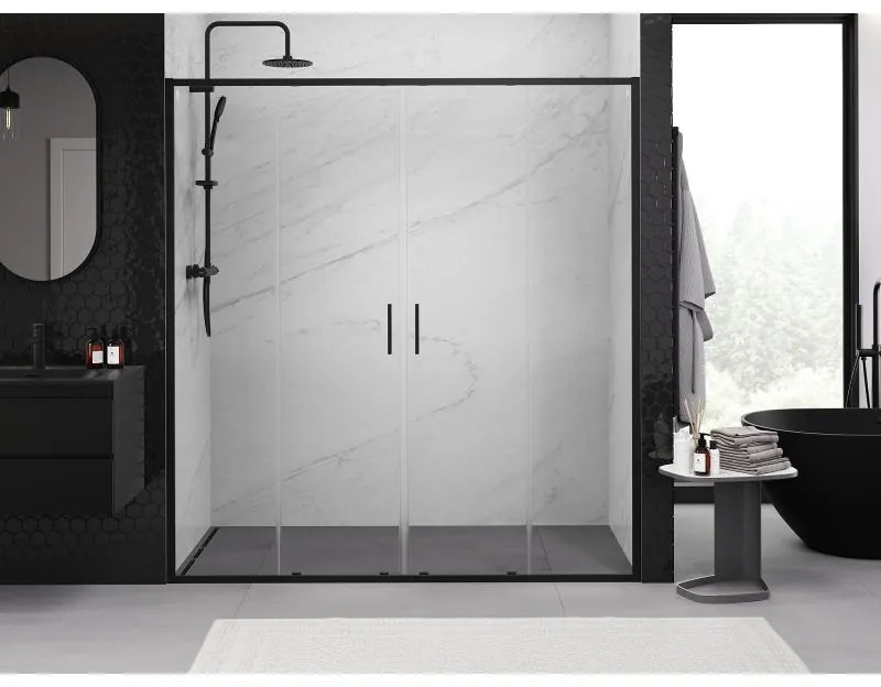 Mexen Exo, 2 szárnyú csúszó 200x200 cm, 6mm átlátszó üveg, fekete profil, 8152-200-000-70-00