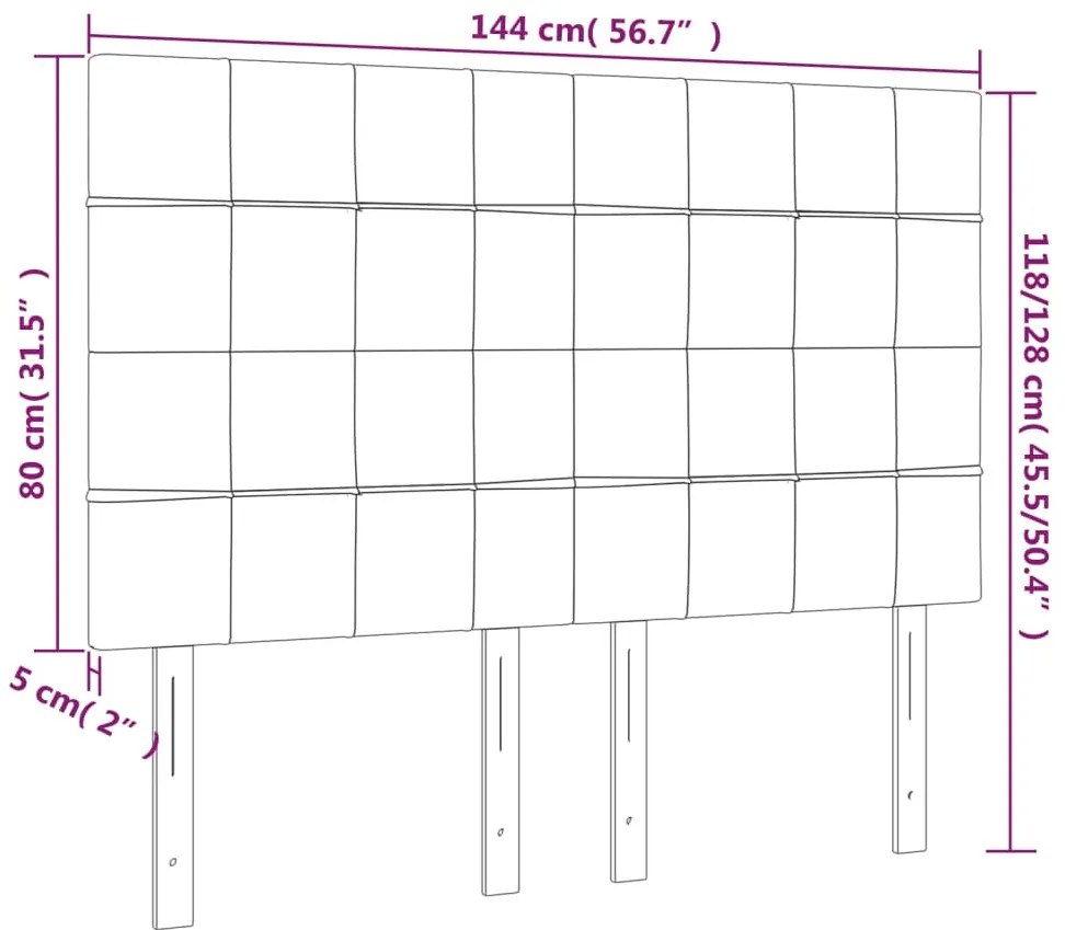 sötétszürke bársony LED-es fejtámla 144x5x118/128 cm