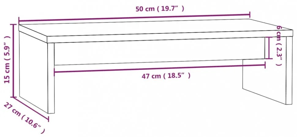 fehér tömör fenyőfa monitorállvány 50x27x15 cm
