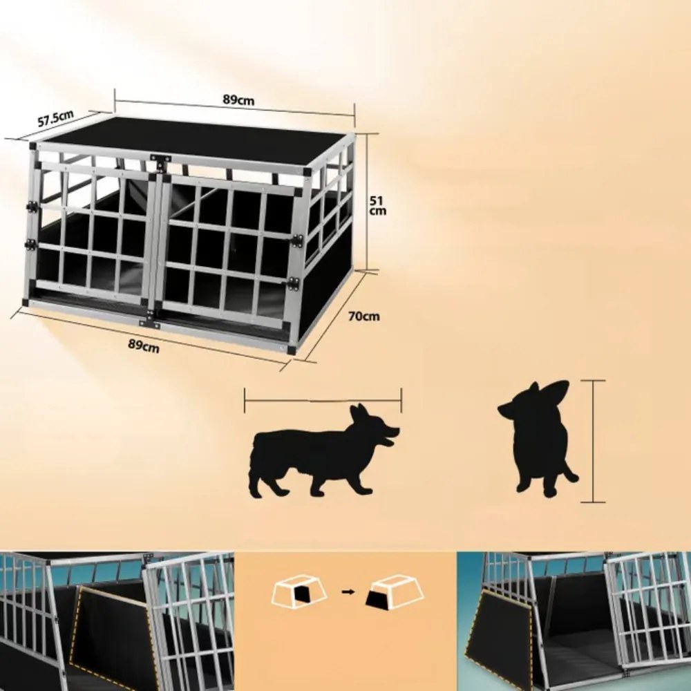 BRUNO kutyaszállító box, 89x70x51cm, ezüst/fekete Cadoca