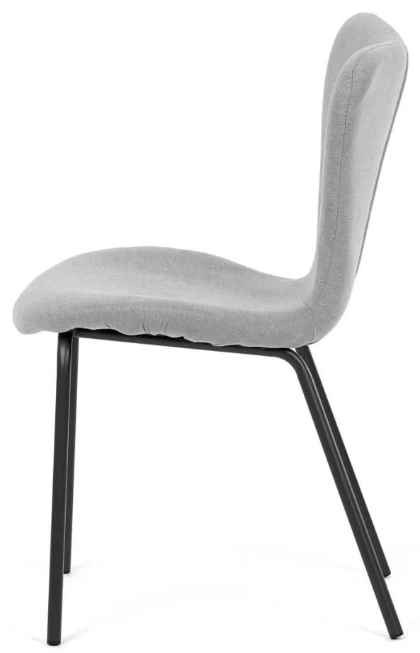 Scaun de sufragerie, material gri argintiu, picioare metalice negre
