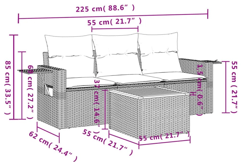 4 részes szürke polyrattan kerti ülőgarnitúra párnákkal