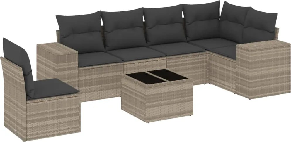 vidaXL 7 részes világosszürke polyrattan kerti ülőgarnitúra párnákkal