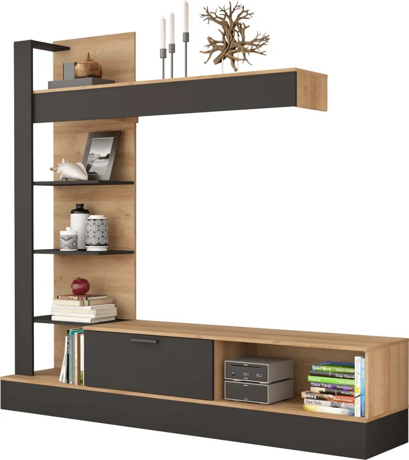 Nappali fal, riviera tölgy/fekete, GELUZA