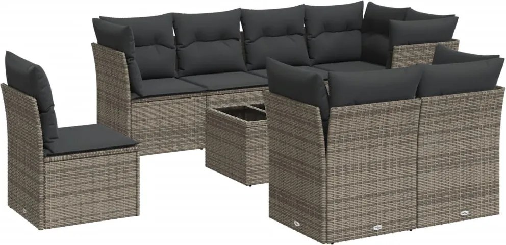 vidaXL 9 részes szürke polyrattan kerti ülőgarnitúra párnákkal