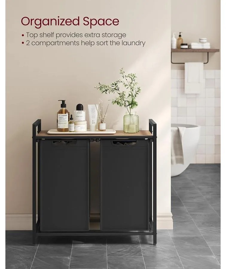 VASAGLE szennyestartó kosár 73 × 33 × 72 cm barna és fekete színben