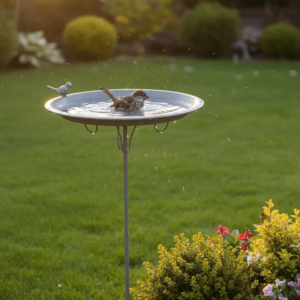 Fém leszúrható madáritató, szürke, 107 cm