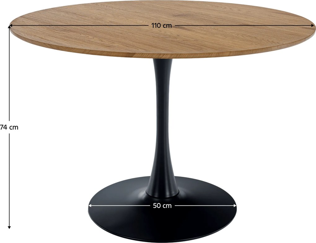 Étkezőasztal, kerek, tölgy/fekete, átmérő 110 cm, REVENTON NEW