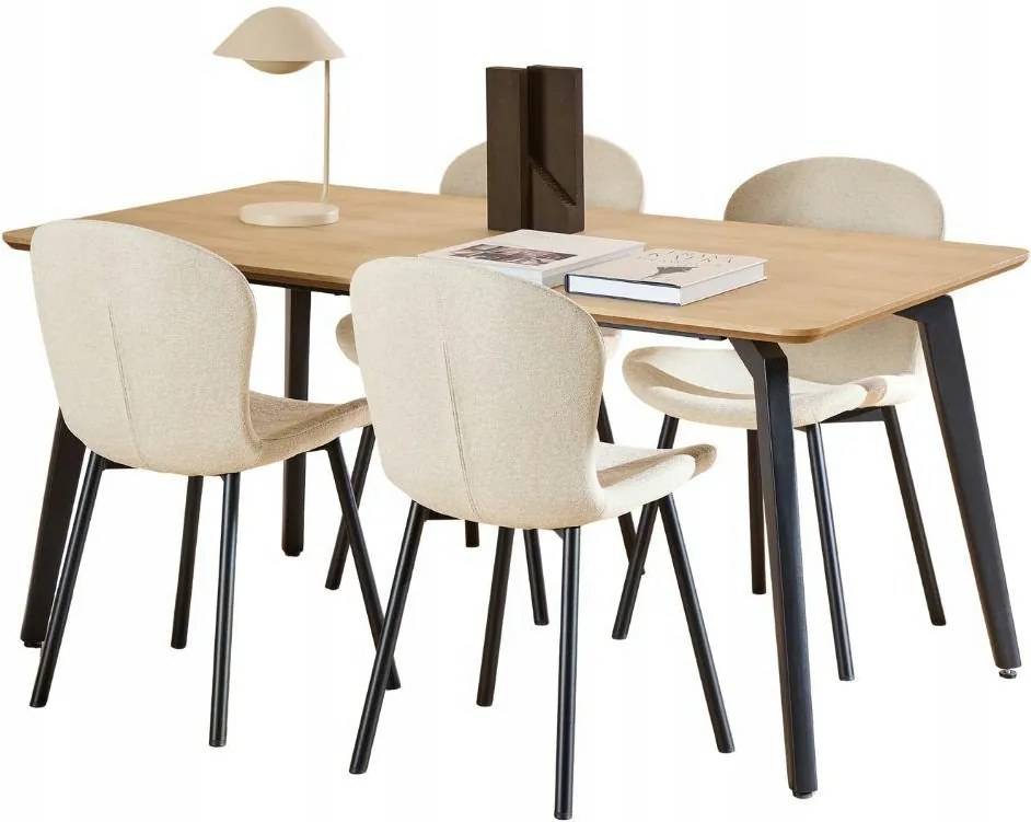 Étkezőgarnitúra téglalap alakú asztal 4 szék bézs zsenília szövettel