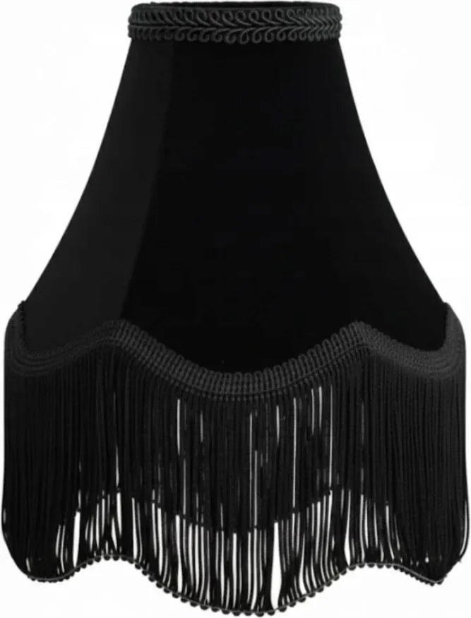 Velúr lámpaernyő fekete gyertyatartó 7/14/13 cm rojtos fekete