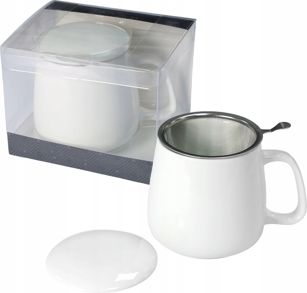 Livello porcelán bögre 500 ml-es fém főzőlappal, nagy fehér füllel