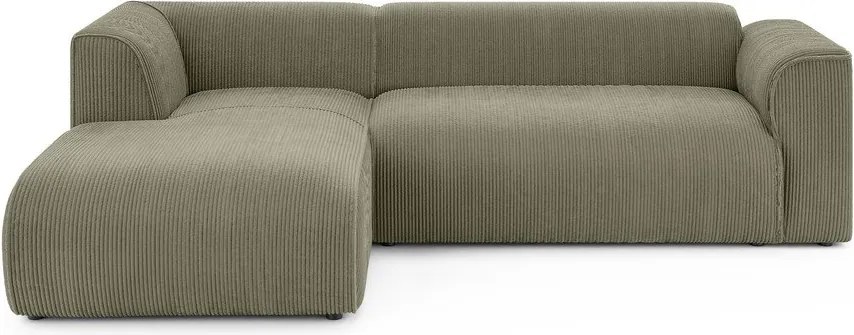 Zöld kordbársony sarokkanapé (bal oldali-heverő résszel) Merid – Ropez