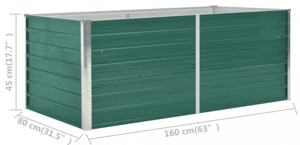 zöld horganyzott acél kerti magaságyás 160 x 80 x 45 cm
