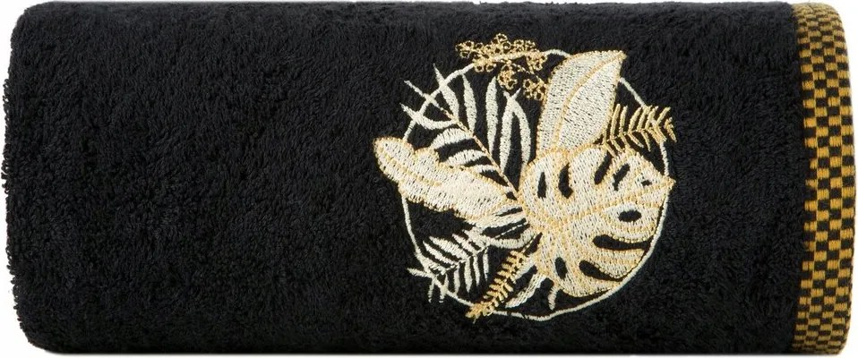 Fürdőlepedő 50X90 fekete pamutból, dekoratív hímzéssel