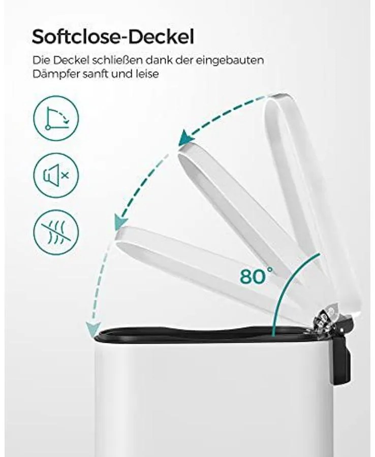 Konyhai pedálos kuka, 50L szemetes kuka, műanyag belső vödörrel, csukható fedéllel, puha záródással, szagálló és higiénikus, fehér