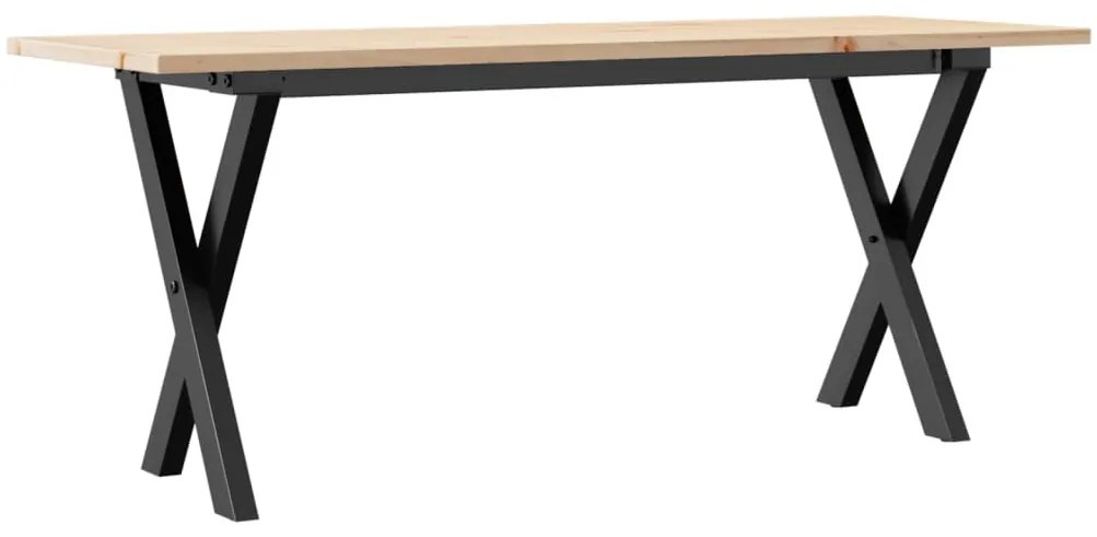 tömör fenyőfa és öntöttvas dohányzóasztal X-vázzal 110x40x45 cm