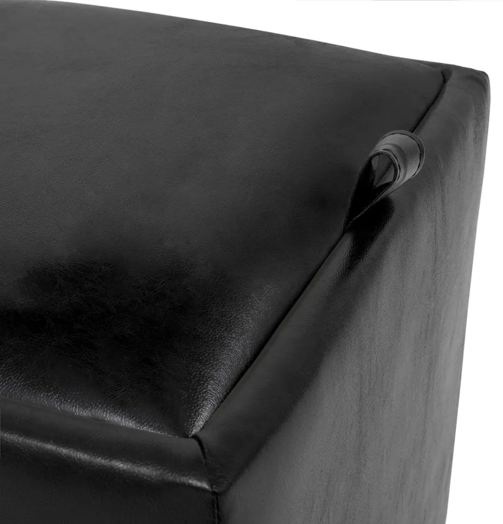 Kocka puff tárolóval, műbőr Fekete N