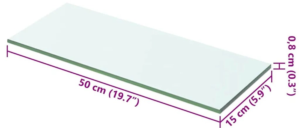 2 db átlátszó üveg paneles polc 50 x 15 cm