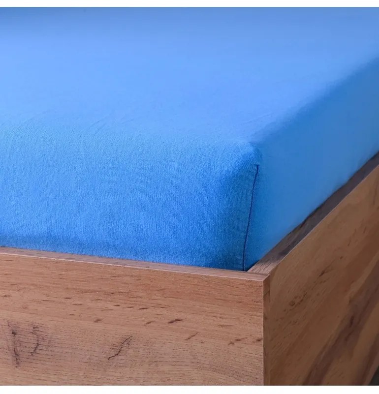 EMI kék 100% pamutjersey gumis lepedő, 90x200-as lap