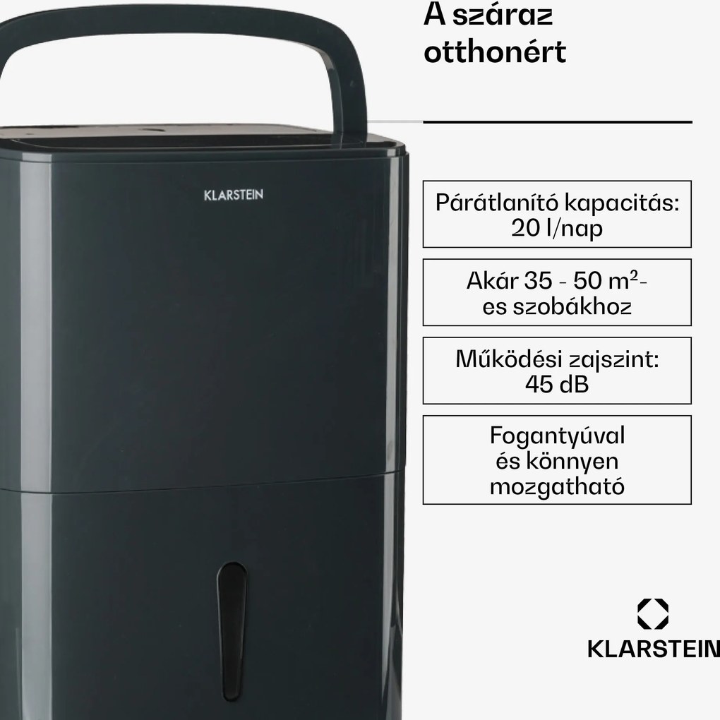 Klarstein DryFy20 Párátlanító 420W 20l/d 230m³/h 35-50m² DrySelect 45dB Szürke
