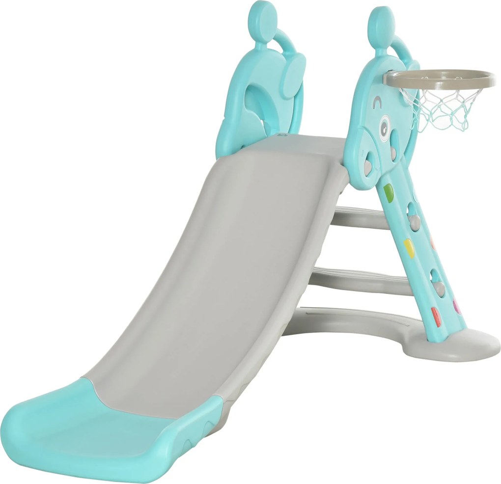 HOMCOM Gyermek Csúszda Kosárlabdával és Mászó Lépcsővel +18 hónapos Gyermekeknek Beltéri és Kültéri Használatra Max Teherbírás 20KG 147L x 82W x 85.5H