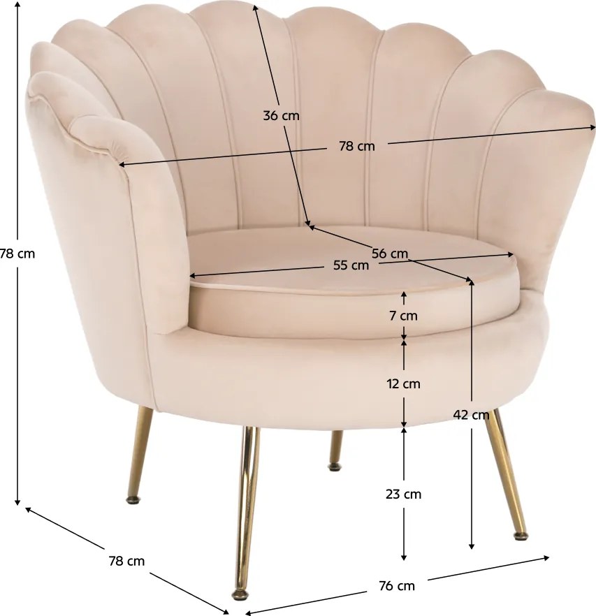 Fotel Art-deco stílusban, bézs Velvet anyag/gold chróm-arany, NOBLIN