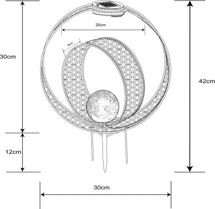 Globo 33644R Solar leszúrható lámpa rozsdabarna fém/üveg golyó pókháló mintával. Elemmel AAA 300mAh 1.2V, IP44, HxSzxM: 300x200x420mm, tartozék: LED 0.06W 3V, 2700K