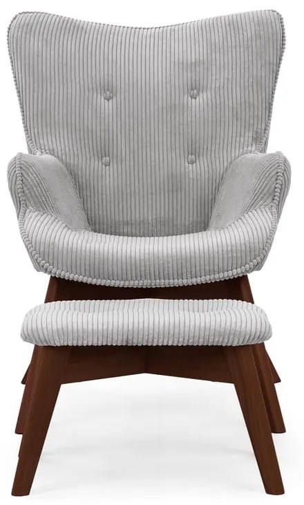 Szürke kordbársony fotel lábtartóval Niko – Ropez