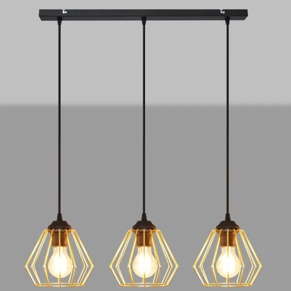 Csillár zsinóron AGAT 3xE27/15W/230V arany/fekete