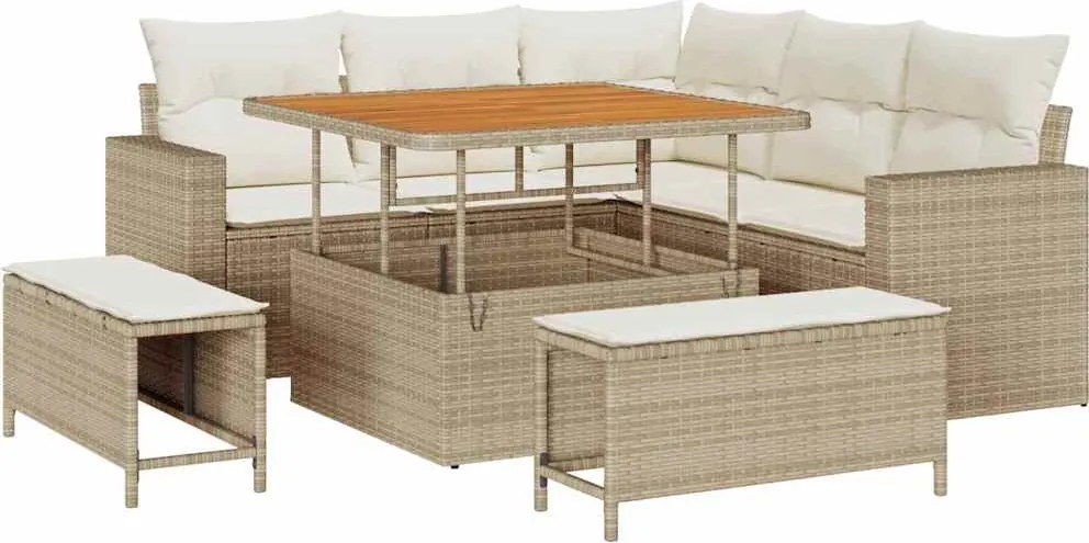 vidaXL Kerti Kanapé Szett 8 pcs Bézs polirattan