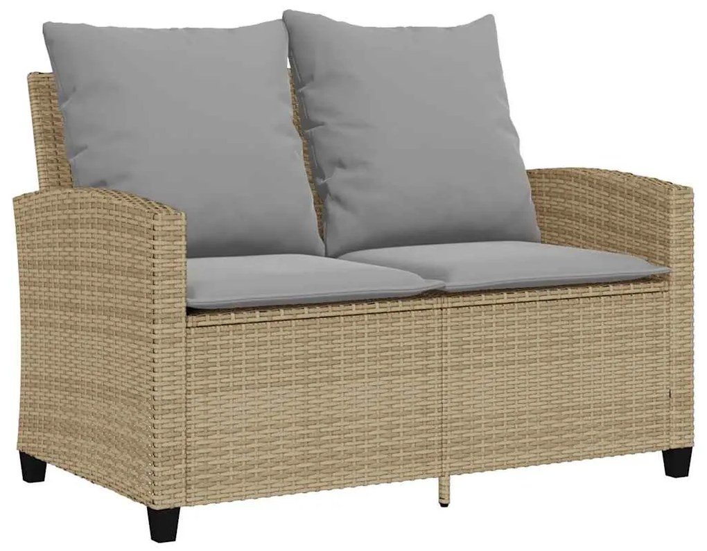 vidaXL 2 személyes bézs polyrattan kerti kanapé asztallal&amp;párnával