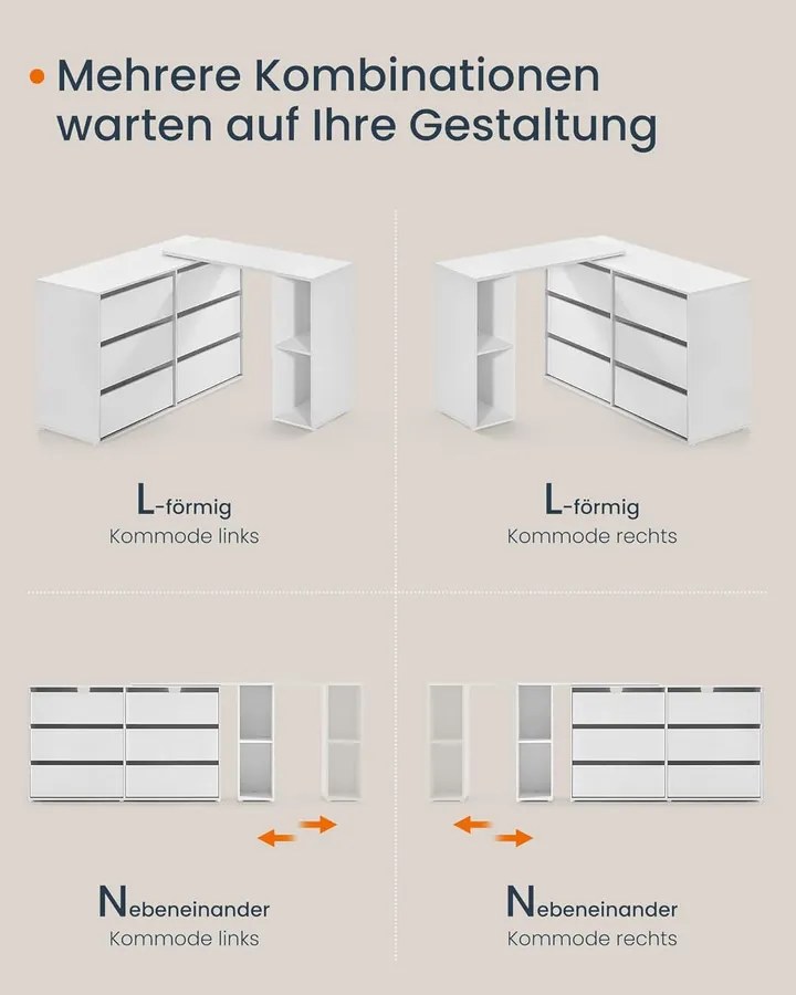 fésülködőasztal, egymás mellé vagy l-alakban állítható, fehér