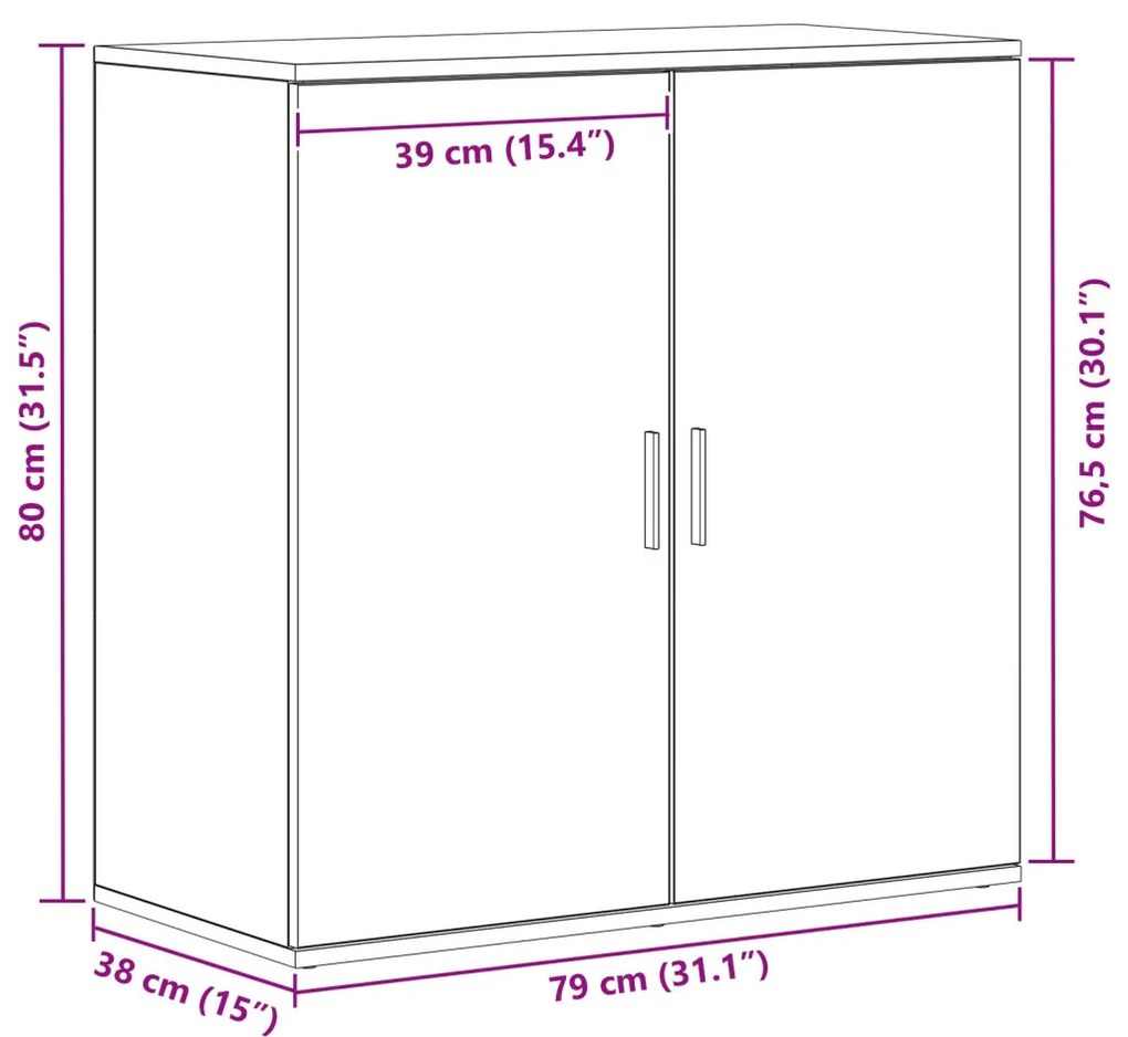 Fekete tölgy oldalbüfé 79x38x80 cm Szerelt fából