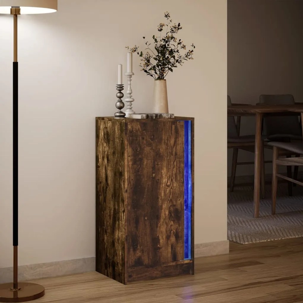 füstös tölgy szerelt fa tálalószekrény LED-del 42,5x34x85 cm