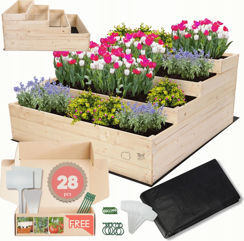 Magasított ágyás zöldséges fa lépcsőzetes impregnáló 54x120x120 öko