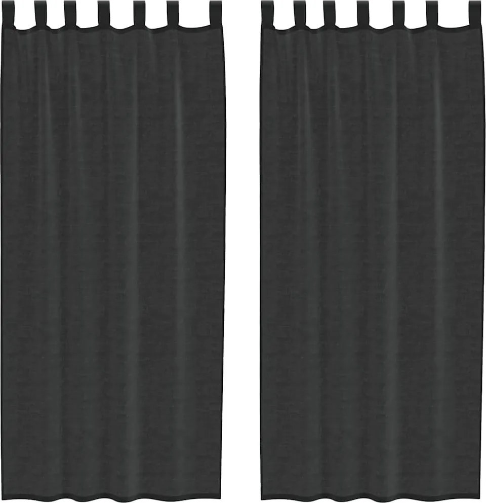 vidaXL 2 db fekete fátyolfüggönyök fülecske tetejével 140x260 cm