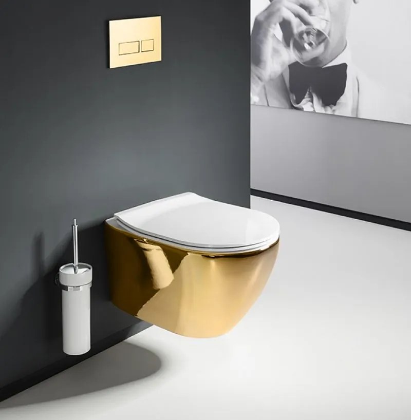 Függesztett WC-csésze rea Carlo Flat Mini Gold/White