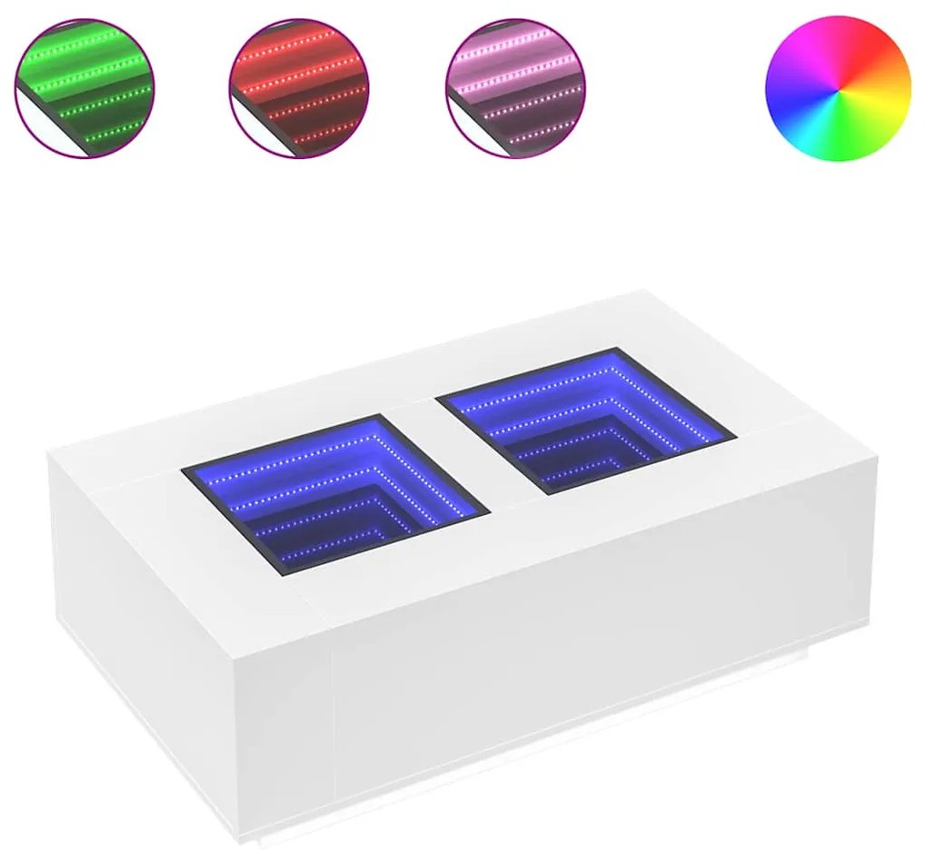 Fehér végtelen hatású LED-es dohányzóasztal 116 x 69 x 40 cm
