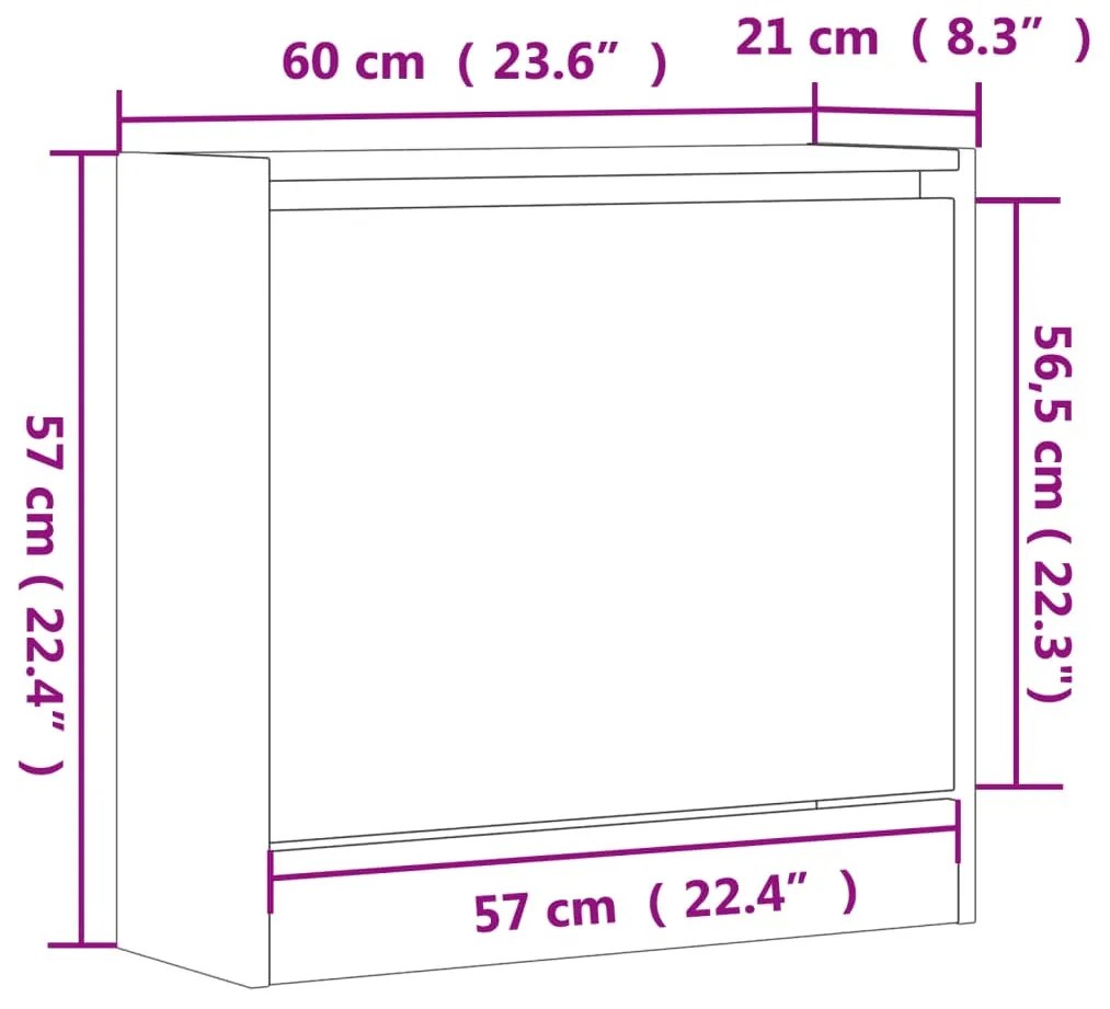 füstös tölgy színű szerelt fa cipőszekrény 60 x 21 x 57 cm