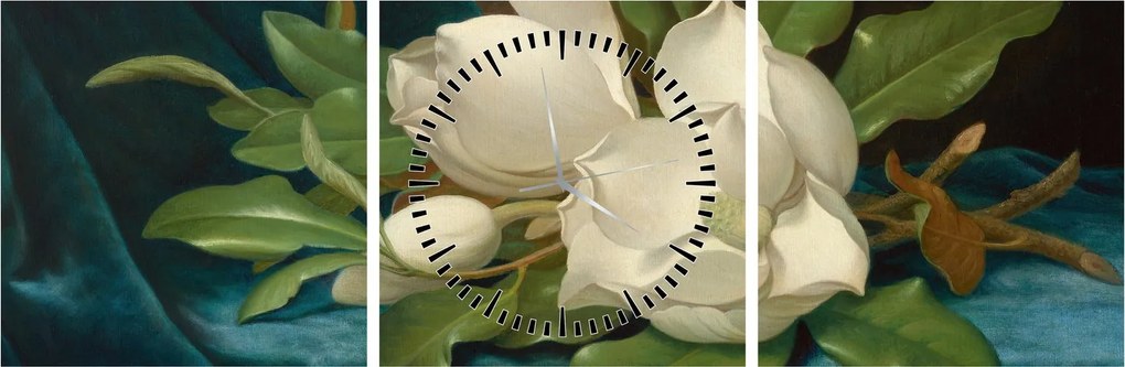 Kép - Martin Johnson Heade, Giant Magnolias on a Blue Velvet Cloth, reprodukciók (órával) (90x30 cm)